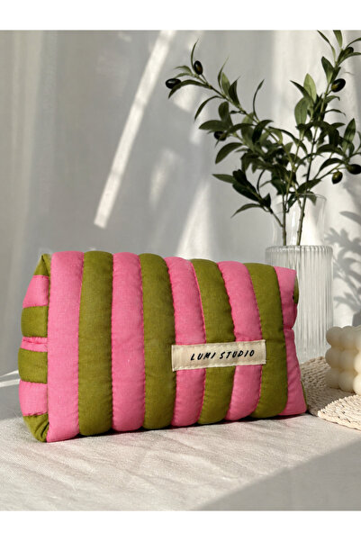 lumi Studio Retro Duo Kapitone Makyaj Çantası – Pembe & Zeytin Yeşili Çok Ama...