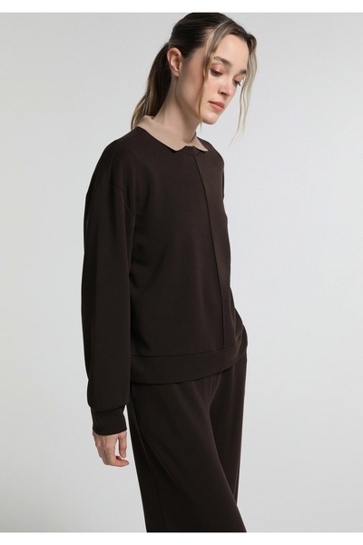 Colin's Regular Fit Round Neck Plain Women's Brown Sweatshirt