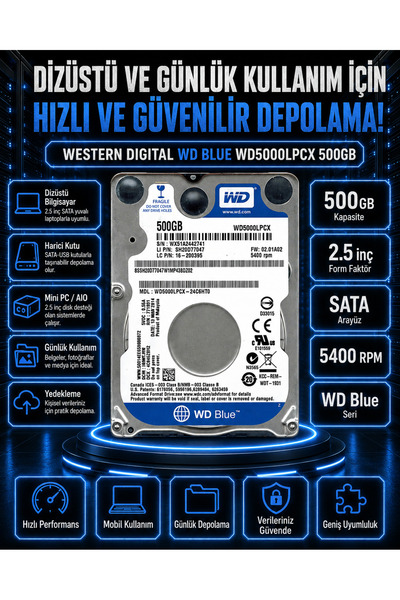 500 GB BULUE 2.5 İnç WD5000LPCX Laptop Diski