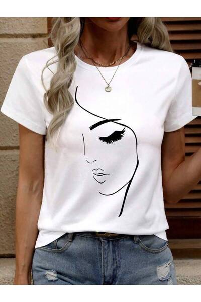 23ERVA Face Simple Line Printed Short Sleeve T-Shirt, Suitable For Summer And...