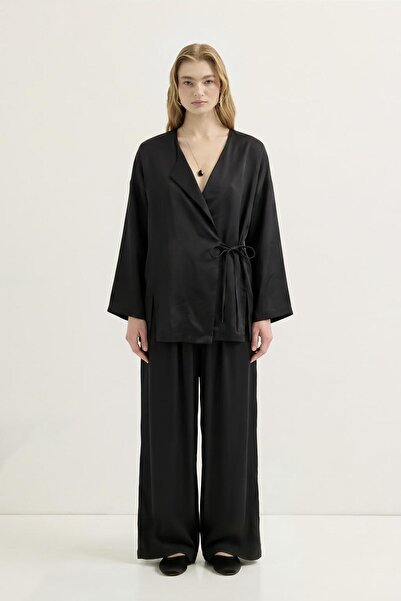 KADRİYE BAŞTÜRK Tie-Up Kimono Modal Pants Set Black