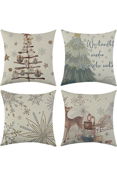 OtherMax Huse pentru perne decorative de Crăciun Brad, 4 bucăți, albe, 40x40 ...