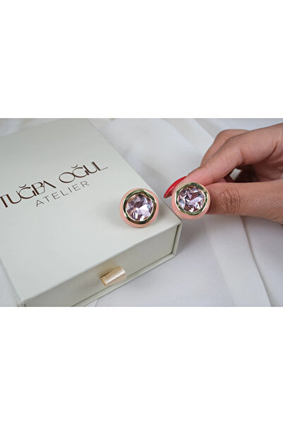 ATELİER TUĞBA Kp691 Round Crystal Stone Earrings (Diameter 20 mm)