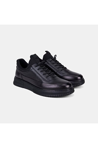 Desa Men's Black Desacomfort Flexible Ankle Leather Sneaker