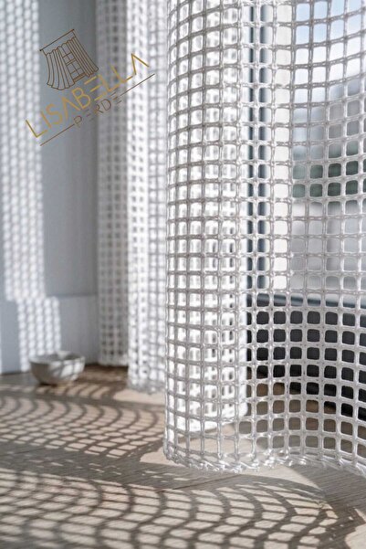 LisabellaHome Lino Grid Linen Mesh Tulle Non-Pleated Plain Extra-Foam Stitche...