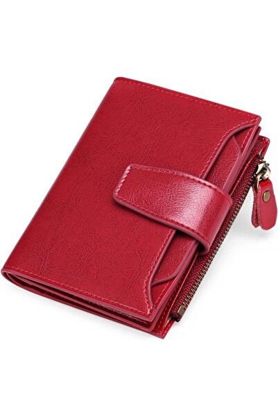 STARSTAR Women's PU zipper wallet burgundy RFID slim card holder.