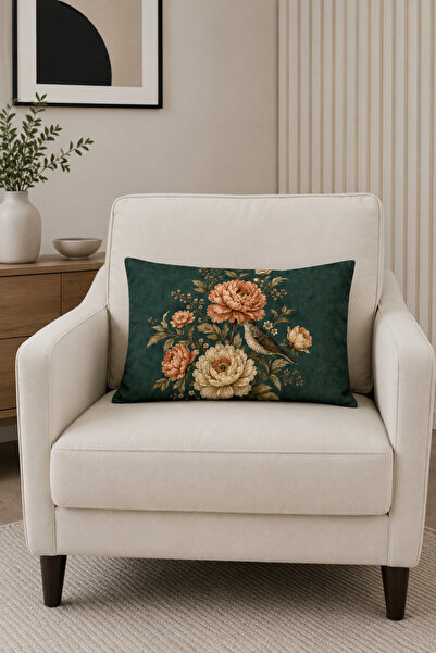HOMESSA Green Background Bird and Flower 2-Piece Throw Pillow Cover 35X55 cm