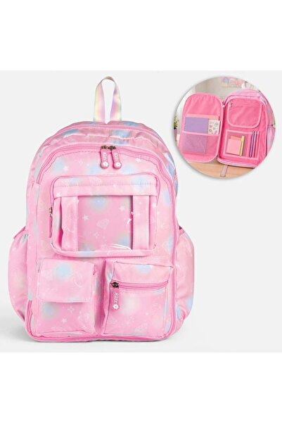 OEM Rucsac școlar roz cu model cu romburi 31 x 14 x 42 cm