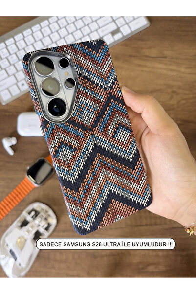 SC Soo Case Samsung S25 Ultra Kılıf Etnik Desenli Örgü Görünümlü Magsafe Uyum...