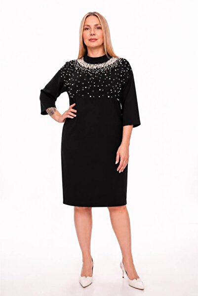 etselements Almira Stone Embellished Crew Neck Plus Size Dress