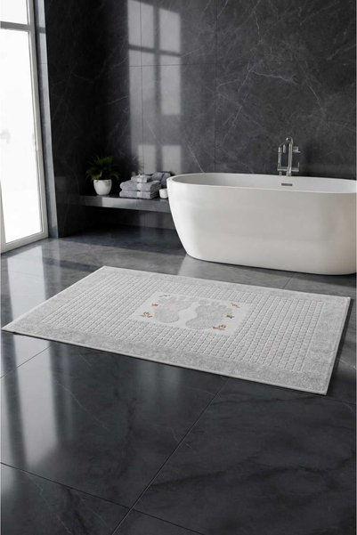 Three Roses 100% Cotton 50X70 2-Piece Embroidery Pattern Foot Towel, Foot Mat, Mat Set, Bathroom Mat