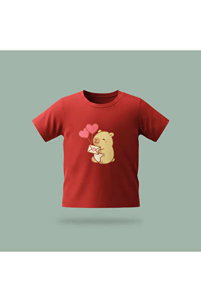 Erays Home Children's Capybara Send Love Patterned Printed T-Shirt 100% Cotto...