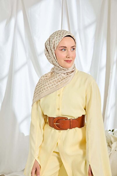 Silk Home Twill Silk Scarf Geometric Cream