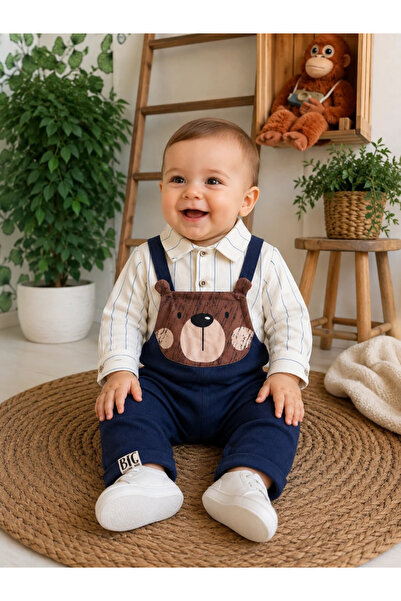 hümabebe Seasonal 2-Piece Baby Boy Set with Teddy Bear Figure, Linen Shirt an...