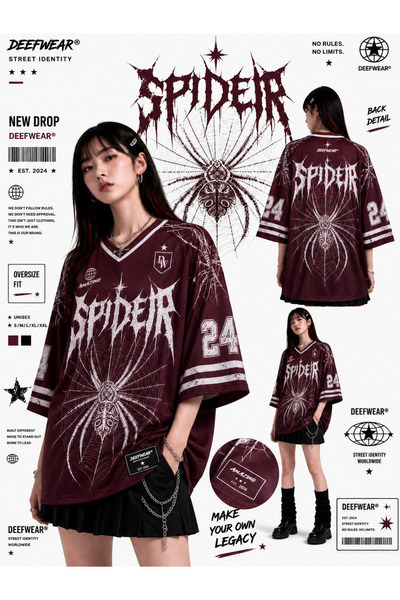 DEEFWEAR Spıder Baskılı Jersey Oversize Unisex Forma Tişört