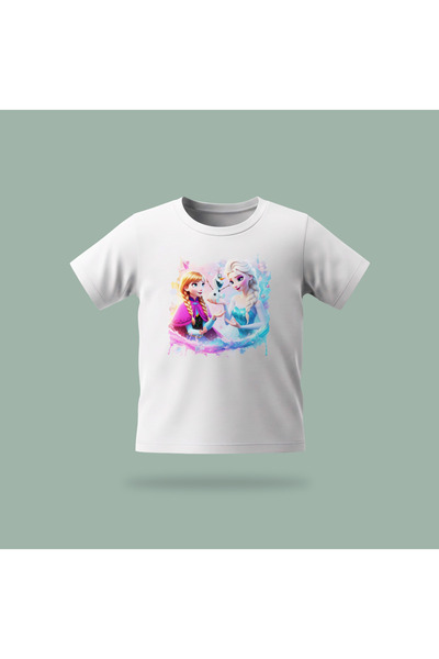 Erays Home Children's Elsa Frozen with Olaf Patterned Printed T-Shirt 100% Co...