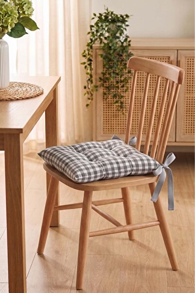 Rivaİstanbul Anthracite Plaid Fiber Filled Chair Cushion 40X40 cm