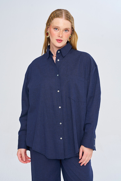 Orfeo Negro Women's Single Pocket Relaxed Fit Solid Color Shirt