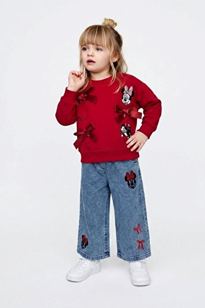 Minigimin Cicileri Mnn Bowknot Detailed Girls' Jeans and Pants Set - Red