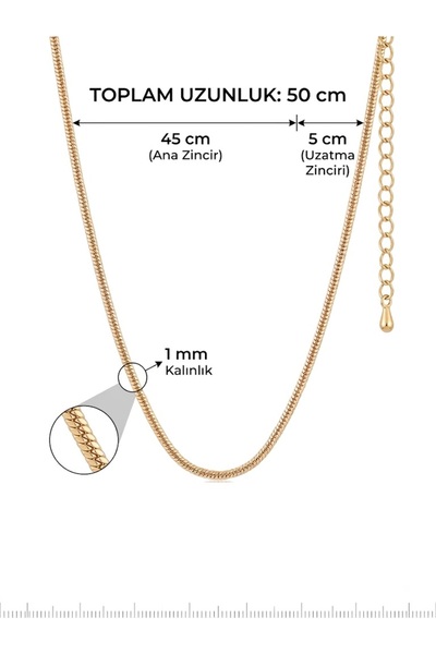 ÖZÇTAKI 316L Stainless Steel Gold Silver Simple Unisex Necklace 45+5 cm Minimal Steel Necklace