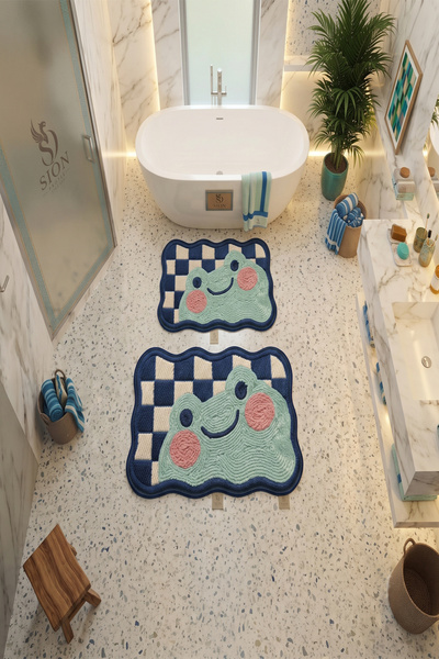 SionFabric Yıkanabilir Saçaksız Kaymaz Dot Taban Yumuşak Desenli Banyo Paspas...