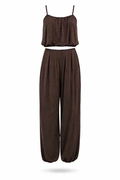 5in1Canpolat Set bluză și pantaloni maro 261140