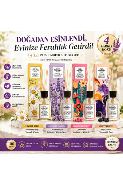 Marmara 4’LÜ PREMIUM REED DIFFUSER SETİ – 4 FARKLI KOKU