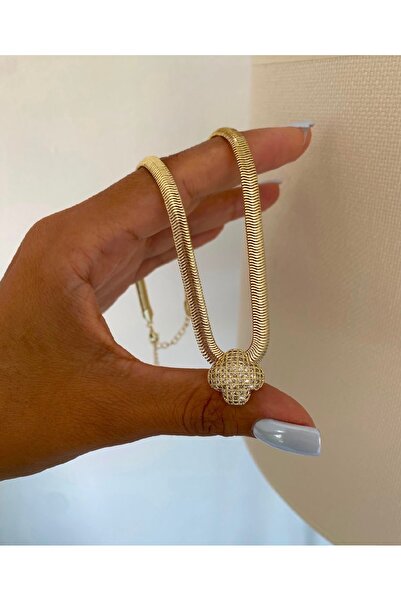 Bade Jewelry Fd Vip Gold Herringbone Chain & Stone Clover Detailed Anti-Tarni...