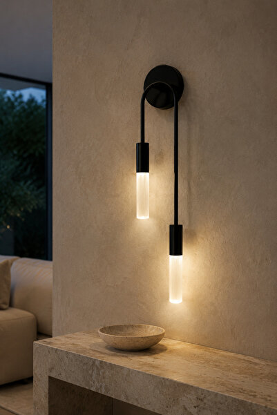 Snikstra Lunera Duo Matte Black Double Led Metal and Plexiglass Wall Sconce –...