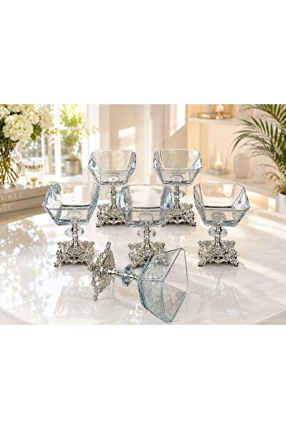 Buldem 6-Piece Luxury Glass Magnolia Presentation Bowl with Silver Feet - Sty...