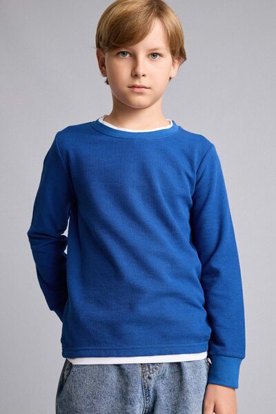 DeFacto Cotton Regular Fit Crew Neck Waffle Long Sleeve T-Shirt Boys V1186A626Au