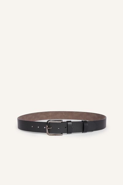 DeFacto Men's Double Bridge Rectangular Metal Buckle Faux Leather Casual Belt...
