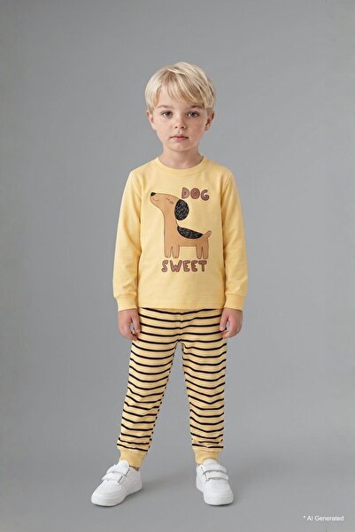 DeFacto Printed Long Sleeve Top Striped Bottom 2-Piece Pajama Set Baby Boy I1...