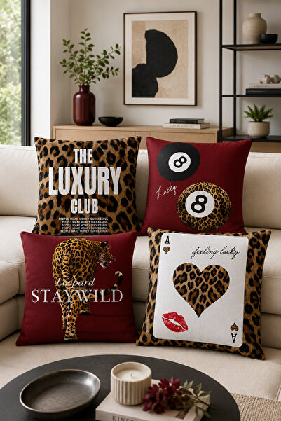 stellahomes Set of 4 Burgundy Leopard Patterned Decorative Throw Pillow Cover...