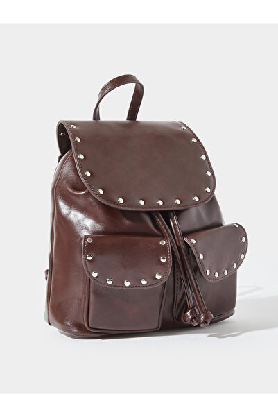 Styli Brown Studded Drawstring Backpack