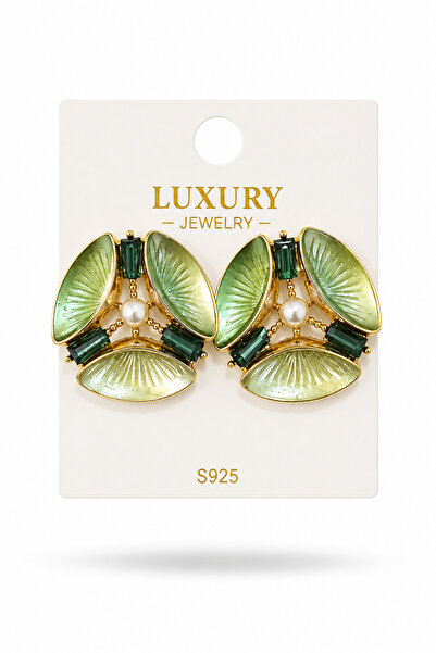 cityvision Green Color Stone Vip Flower Model Steel Earrings