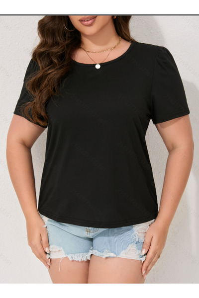 Take Two By Styli Plus Size Black Solid Short Sleeves Top