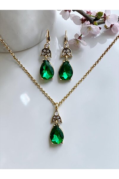 FAYRA ACCESSORIES Crystal Stone Water Drop Dangle Earrings and Necklace Set