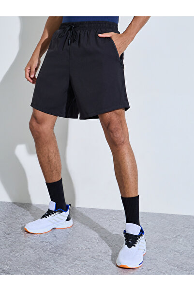 Styli Men Black Paneled Zipper Pocket Active Shorts