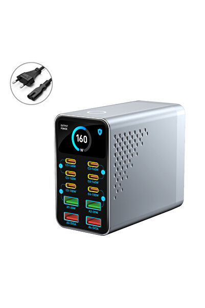 Choice3 Silver EU USB Type C GaN Charger Ai Display 10 in 1 Desktop Power Sta...