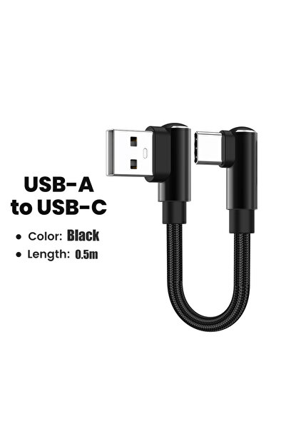 Choice5 Black A-C 0.5M 0.25M/0.5M Double Elbow Short USB C Cable 66W Fast Cha...