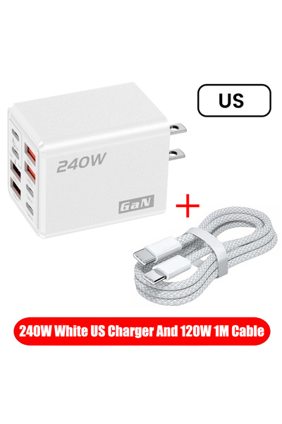 Choice White-US and 1MCable 240W 8 in 1 USB C GaN Desktop Charger Fast Charge...