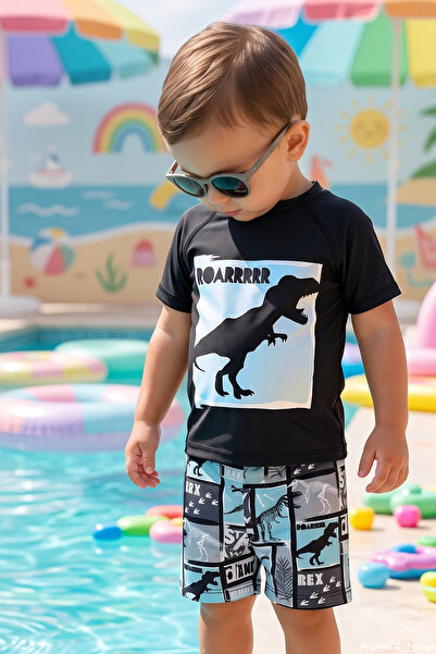 Haliç Mayo Short Sleeve Top and Bottom Boys' Swimsuit 4410 Black02