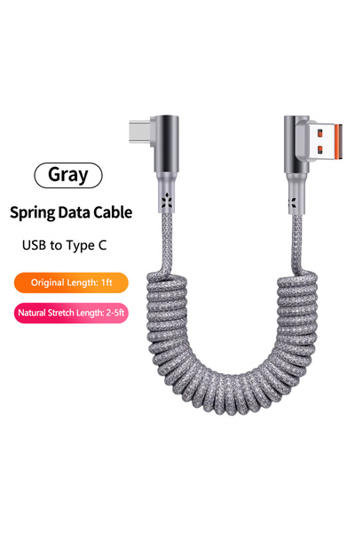 Choice8 1.5m Grey DLR A-C Elbow Coiled USB A to USB C Cable for Car,Retractab...