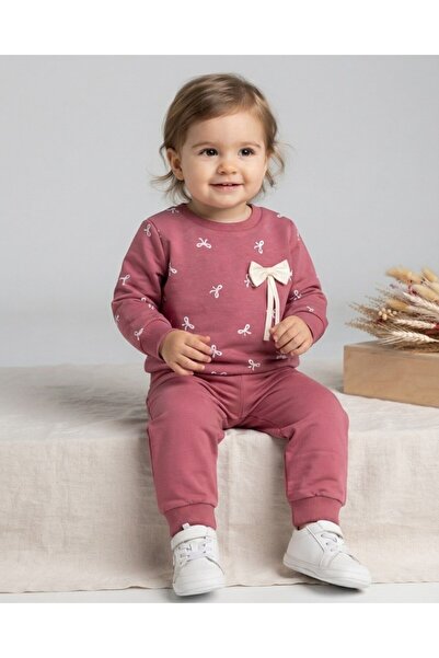 VOY KİDS Girl's Seasonal 1-2-3-4 Year Old Bow Detailed 2 Threaded Top and Bot...