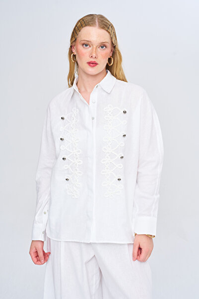 Orfeo Negro Women's Shirt with Embroidery and Decoration Detail on the Front