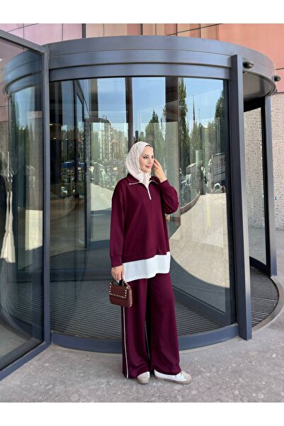 nurvina modest wear Oversize Turn-Down Collar Color Detailed Double Suit