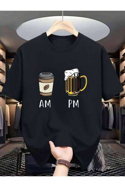 9JY Coffee Beer Graphic T-Shirt, Men's Casual Digital Print Tee, Street Hip H...