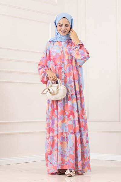 Sevitli Esin Half Button Robe Dress-Blue
