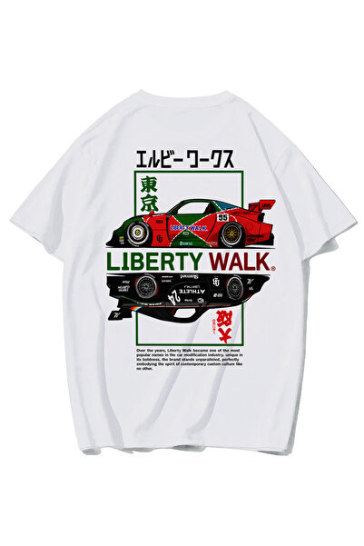 BRZ COLLECTION Unisex Oversize Liberty Walk T-Shirt (White)